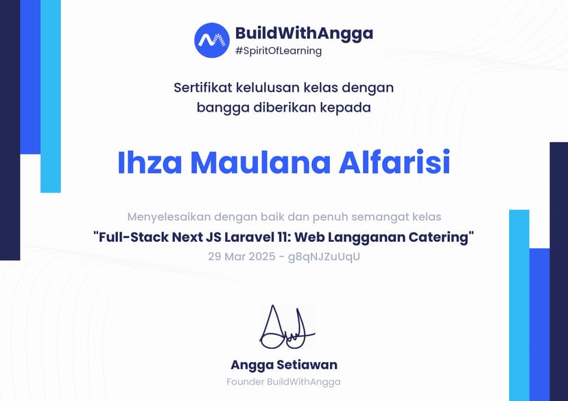 Certificate Full Stack Next JS Laravel 11